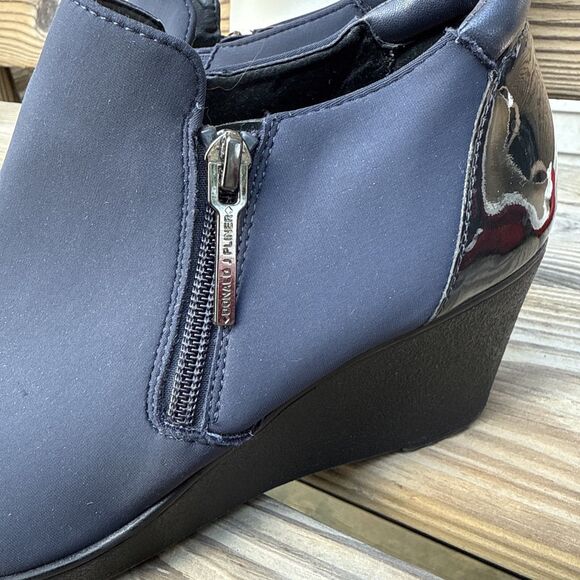 Donald J. Pliner Nikita-D Wedge Navy Blue Size 8.5 Fabric/Leather Upper - Picture 7 of 11